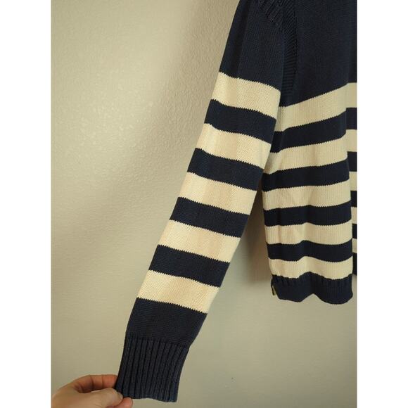 Boden Mens 1/4 Zip Pullover Sweater Size M Medium Navy Blue White Stripe Cotton - Picture 3 of 8
